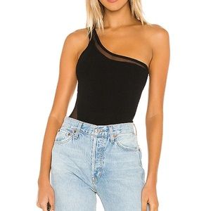 Superdown Karen One Shoulder Bodysuit in Black